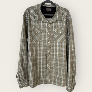 Wrangler Outdoor Pearl‎ Snap Button Two Pocket Plaid Back Vent Shirt Mens 2XT